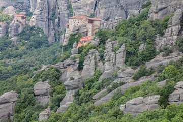 Greek monasteries on the top of the mountain, Meteora - obrazy, fototapety, plakaty