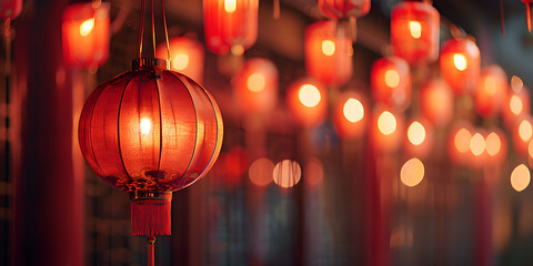Red Lanterns Floating in the Air, Happy New Year Celebration Festive Tradition 