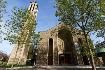 Sainte-Jeanne-de-Chantal is a Catholic church in Paris built of concrete in Byzantine style with a large dome.