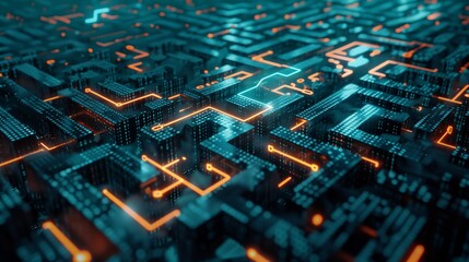 The abstract, macro perspective highlights the beauty and precision of technology, symbolizing the heart of machine intelligence and the flow of data through the veins of a computer system.