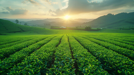 Fototapeta premium Fresh red coffee beans ready to be harvested in the morning atmosphere of a coffee plantation.