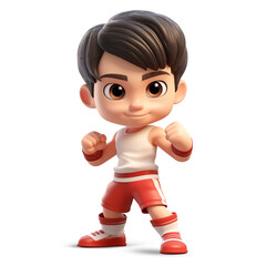 3d cute Young boy character in Muay Thai uniform