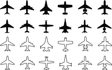 Set airplane icons. Aircrafts flat and line style. jet plane. flight travel symbol.