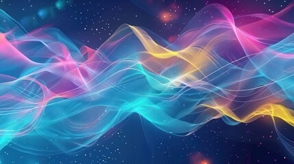 Color Music waves particles and lines. Dynamic wave background.