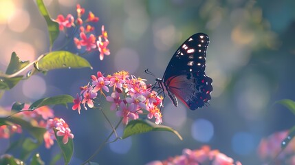 Butterfly on flower in the garden. Beautiful butterfly in nature. - obrazy, fototapety, plakaty