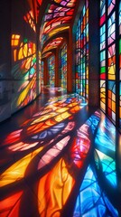 Colorful Stained Glass Corridor