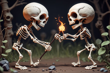 Cute skeletons dueling with each other.