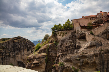 Greek monasteries on the top of the mountain, Meteora - obrazy, fototapety, plakaty