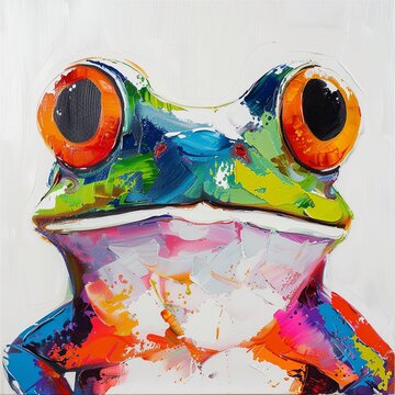the face of frog painted by collorful color