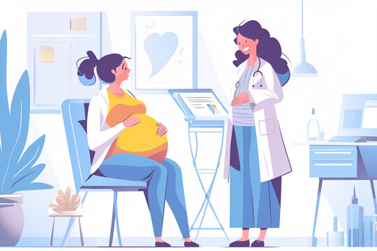 Pregnant woman and doctor who provides care,  Pregnant Woman Visiting Doctor for Consultation, Generative Ai