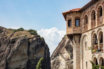 Greek monasteries details on the top of the mountain, Meteora - obrazy, fototapety, plakaty