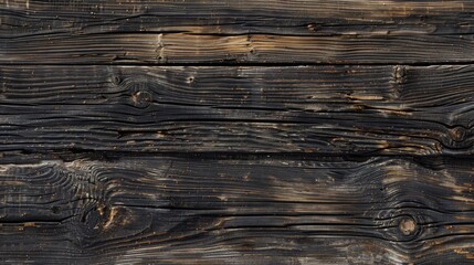 Delve into the essence of a dark wood texture, its background highlighting the old natural patterns of retro planks. This surface speaks volumes of the forest's legacy, - obrazy, fototapety, plakaty