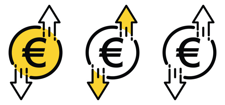 Money transfer icon. euro symbol design for mobile app, ui, web. vector illustration on transparent background.