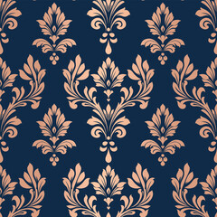 Gold and blue luxury vector seamless pattern. Ornament, Traditional, Ethnic, Arabic, Turkish, Indian motifs. Great for fabric and textile, wallpaper, packaging design or any desired idea.