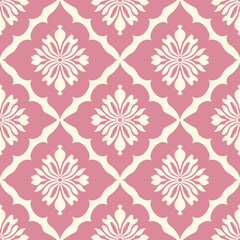 White and pink damask vector seamless pattern. Vintage, paisley elements. Traditional, Turkish motifs. Great for fabric and textile, wallpaper, packaging or any desired idea.