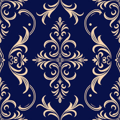Beige and blue damask vector seamless pattern. Vintage, paisley elements. Traditional, Turkish motifs. Great for fabric and textile, wallpaper, packaging or any desired idea.