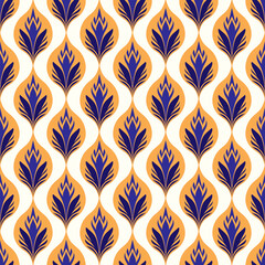 Orange and blue luxury vector seamless pattern. Ornament, Traditional, Ethnic, Arabic, Turkish, Indian motifs. Great for fabric and textile, wallpaper, packaging design or any desired idea.