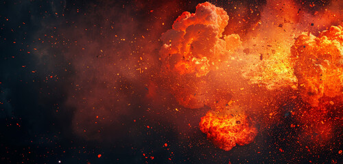 Intense fiery explosion with sparks on a black background.
