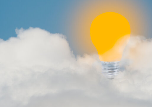 Business concept, transformation,ideas,innovation,solution,strategy,vision,breaking new ground concept. Clouds and lightbulb as idea symbol,free copy space.