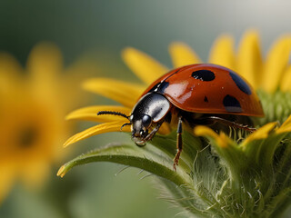 Fototapeta premium Ladybugs with Green nature. They live with plants and flowers. We can be found everywhere in nature. It is a cute animal that is not poisonous.