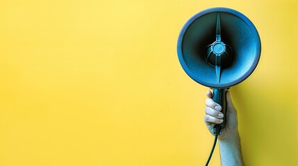 broadcasting loudly and clearly: a vibrant yellow backdrop amplifies the urgent message delivered via megaphone. ai generated