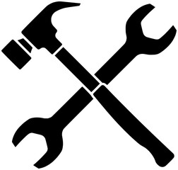 hammer illustration construction silhouette wrench logo work icon worker outline industry engineer labor equipment industrial repair black occupation hand shape day labour service for vector graphic