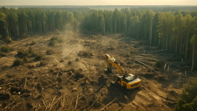 Ecological Alarm: Machinery Clearing Forests for Agricultural Use. Generative ai