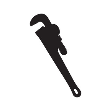 black pipe wrench silhouette on white clip art preview