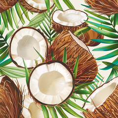 seamless pattern with coconuts. tropical print, illustration