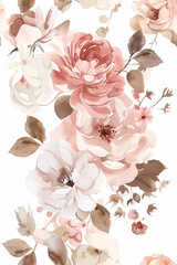 seamless watercolor pattern with peony flowers. vintage print with pink and white flowers