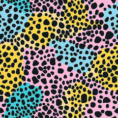 seamless pattern with abstract animal print. bright colors pink, yellow, blue. leopard print