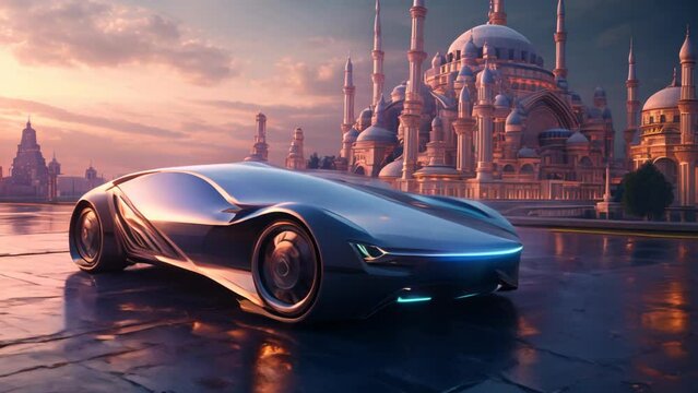 Sleek Innovation: Futuristic Sedan Gracefully by Blue Mosque. Generative ai