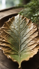 Leaf-Shaped Vase on Wooden Surface