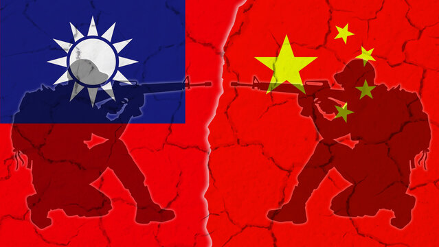 China vs Taiwan. China-Taiwan relations. China and Taiwan flags. Flag of China and Taiwan. China and Taiwan painted flags with grunge texture.