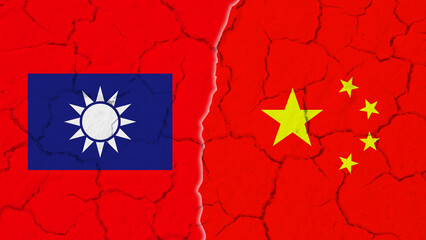 China vs Taiwan. China-Taiwan relations. China and Taiwan flags. Flag of China and Taiwan. China and Taiwan painted flags with grunge texture.