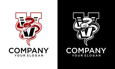 Fully editable Viper mascot logo vector illustration with varsity style letter V