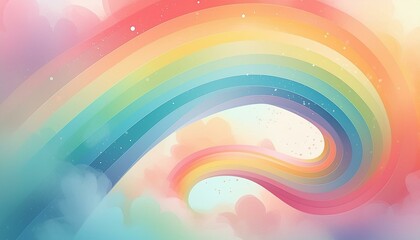 rainbow swirl spiral-shaped vector illustration bright rainbow colors, delicate clouds hinted at in the background, small splashes of color, glowing little stars AI Generated
