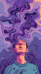 A person with swirling purple and lavender patterns emanating from their head
