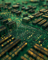 Obraz premium Digital world complicated semiconductor chipset in the shape of the city, computer mainboard circuit 3d rendering