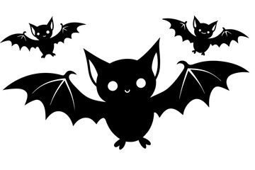 Cute spooky bats silhouette vector