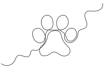 Dog or cat paw footprint and heart in continuous one line drawing of minimal out line art. Animal in heart
Pets love concept abstract drawing