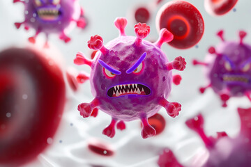 Angry 3D virus attack red blood cell inside human body