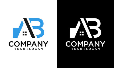 letter ab simple geometric home logo vector