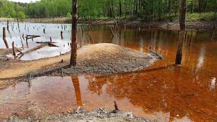 Jezioro w starym wyrobisku węgla brunatnego.  - obrazy, fototapety, plakaty