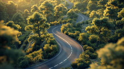 A winding road with trees on both sides