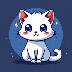 Flat Vector Logo of Baby Cat Blue Background