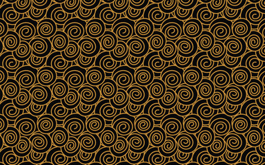 Vector golden black abstract swirls seamless pattern