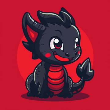 Chibi Dragon Red Background Illustration