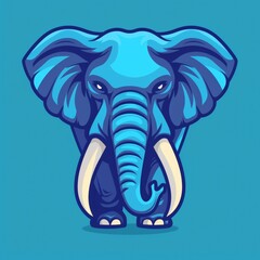 Elephant Line Art on Blue Background