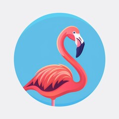 Flamingo Logo Blue Background - obrazy, fototapety, plakaty